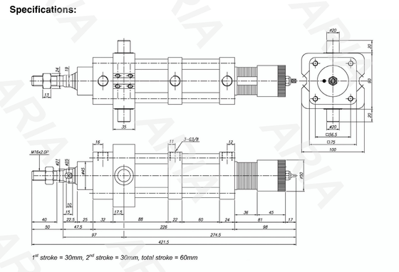 NNFA063/0050/0010TC(S) ISO 6432 Internationale norm ASCO Solenoïde klep NNS-serie Dubbelwerkende enkelstaaf Ideale