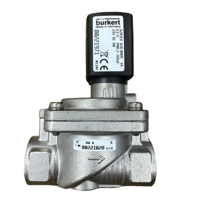 Burkert-solenoïde klep voor zwaar werkend hoogtemperatuurproces 00323986 00323987 00323988 00323989 Type 6281 2/2 NC Servo-geassisteerde handmatige overschrijding G1 1/2 G2 Port 40.0 Flow orifice FKM Seal